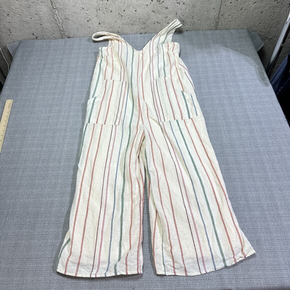 American Eagle Jumpsuit Small Linen Blend Wide Leg Patch Pockets‎ Granola Beach - Picture 1 of 10